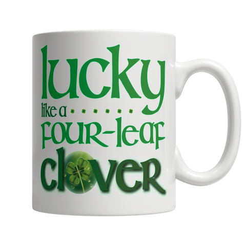 Lucky Four Leaf Clover white mug